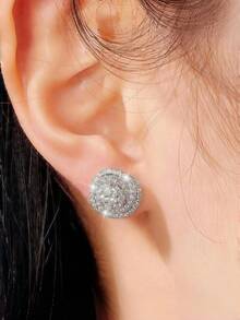 1 Đôi bông tai thời trang tối giản đính đá Cubic Zirconia tròn, kiểu dáng hiphop unisex, thích hợp đeo hàng ngày, làm quà tặng kỷ niệm, sinh nhật, ngày Valentine. - Bạc - Xem 5