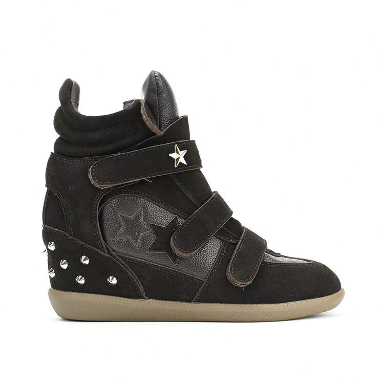 7cm Hidden Wedge High Top Sneakers For Women, Suede Retro Platform Casual Shoes - 深棕 - 查看 2