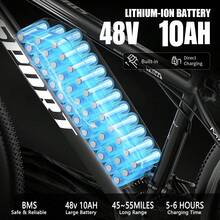 ASKGO Electric Bike For Adults, 1500W Motor, 26'' 480WH Mountain E Bikes With Large Front Fork, 25Mph 55Miles Range, 7 Speed Gearshift, With Fenders, Smart LCD Display - Đen - Xem 4