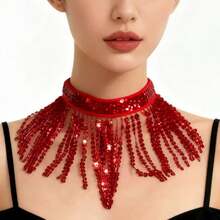 Belly Dance Sequin Fringe Choker Necklace Women Sparkly Tassel Collar Oriental Dance Performance Accessory DS Nightclub Stage Show Costume Jewelry (Multiple Colors Available) - Multicolor - View 17