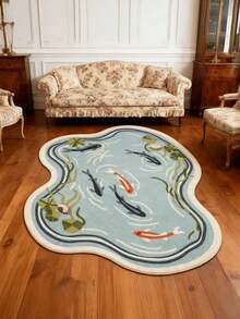 1pc Luxury Fish Pond Koi Fish Rug - Large Carpet Suitable For /Outdoor Use, & Anti-Slip Backing, Machine Washable Soft Floor Mat For Living Room, Bedroom, - Jumbo Size Carpet - 04 - 查看 5