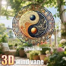 1 pieza Carillón de viento con patrón 3D Yin Yang, diseño delicado que muestra una belleza armoniosa, 10in*10in con gancho giratorio de 360°, decoración de jardín exterior de metal duradero, estilo de gancho giratorio aleatorio incluido - 1PC - Ver 9