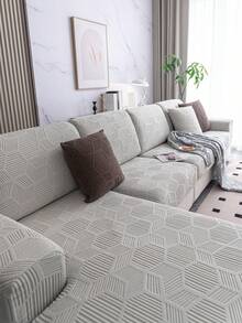 1pc Solid Color Striped Sofa Slipcover, Modern Minimalist Sofa Seat Cushion Cover, All Season Use, Non-Slip Anti-Dust Fixed Sofa Cover, High Elasticity, Wear-Resistant, Wrinkle-Resistant, Comfortable, Machine Washable, Anti-Pilling, Non-Deformation, Non-Fading, Anti-Cat Scratch, Anti-Stain, Sofa Makeover, Sofa Decoration, Enhance Ambiance, Fit 1-4 Seater, L-Shaped Sofa - Light Grey - View 4