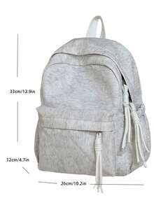 Mochila mini para mujer, mochila pequeña de unicolor de pana, mochila escolar pequeña - Beis - Ver 5