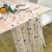 78,74 tum lång broderad ostduk tyll bordslöpare prästkrage sommar höst bordslöpare blommor gasbinda bordslöpare för bröllopsfest babyshower födelsedag heminredning högtidsdekorationer, stolsbåge - Champagne - Visa 5