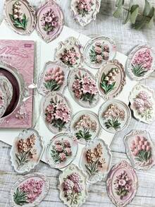 20pcs/Pack Vintage Embossed Floral Stickers, Handmade Wax Seal Style DIY Scrapbooking Decorative Stickers For Album, Diary Scrapbook Supplies - Pumice Flower Messenger - View 7