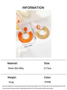 OOQ 1 Pair Bohemian Style Handmade Woven Rattan Geometric Hollow Hoop Earrings, Creative Sweet Rattan Woven Hollow Hoop Earrings Suitable For Women's Daily, Vacation, And Party Wear (Handwoven Style Is Random, Handmade May Have Slight Glue Residue) - Orange - View 5
