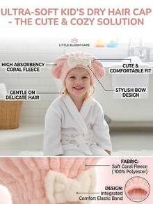 1pc Coral Fleece Bow Princess Hat, Absorbent Quick-Drying Hair Turban, Suitable For Long And Thick Hair, For Children And Teenagers - 1PC - View 5