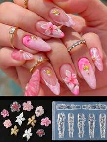 1pc Baroque Style Silicone Nail Mold, DIY Wedding Nail Template With 3D Heart & Butterfly Design, Suitable For Boho Nail Art, Reusable Nail Salon Supplies, Valentine's Day Nail Printing Tool - 清除 3 - 查看 9