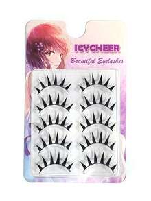 5 Pairs/Box Korean Style Lace Wispy Flared False Eyelashes, Whole Strip Thick Doll-Like Lashes, Lift Eyelids, Cosplay Manga Lash Effect - Black - View 6