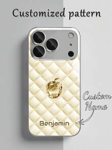 1pc Customizable Luxury Rhombus Crystal Apple Pattern Electroplated Silver Glass Phone Case Compatible With Apple 17 Pro Max/16 Pro Max/15 Pro/14 Plus/13 Pro/12 Pro Max/11/Xs Max/8/7/6 Plus And S24 Ultra/S25 Ultra, Fashionable, Colorful, Cute, Fun, Minimalist, Mother's Day, Father's Day Phone Case, Phone Cover, Phone Accessory - Multicolor - View 5