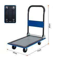 Flatbed Trolley, Platform Hand Truck With 150kg Load Capacity, 360-Degree Swivel Wheels, Foldable Trolley For Loading And Storage, Warehouse Yellow - 藍色 - 查看 2