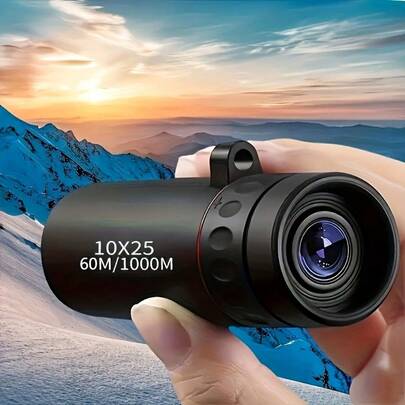 10X25 High-Power Monocular Telescope - Durable Rubber Lightweight Design, Fixed Focus, Ergonomic Grip - Suitable For Hiking, Camping, Bird Watching, Hunting, Fishing, Essential For Camping, Portable Optical Instrument, Easy To Store In A Case