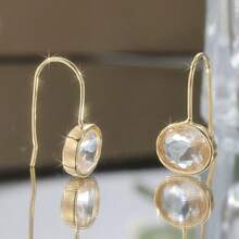 Classic Elegant Gold Oval White Faux Crystal Drop Earrings, Suitable For Daily And Formal Occasions, A Refined Surprise Gift For Women - Gold - View 3