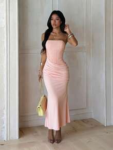 2026 Sequin Strapless Maxi Dress – Elegant Ruched Bodycon Gown With Sparkle Bodice, Pink Formal Evening Dress For Prom & Party - Hồng - Xem 2