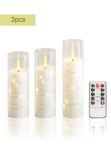 5串带遥控器的仙女灯，定时/遥控功能，电池供电，内置闪烁灯，无焰蜡烛造型，适用于桌面摆件、家居装饰、万圣节、圣诞节、情人节、母亲节、餐桌、生日、礼物、求婚、婚礼、派对等各种节日氛围营造。 - 透明-外嵌燈串 - 查看 14