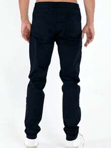 Men's Slim Fit Dress Pants With Welt Pockets And Lycra - 藏蓝色 - 查看 3