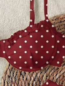 Women's Red & White Polka Dot Ruffle Trim Bikini Set, Cute & Sexy Beach Swimwear, 2 Pieces Swimsuit For Summer Holiday - Multicolor - View 6