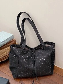 Túi xách thời trang họa tiết sao và trăng mới về, túi đeo vai hai ngăn rộng rãi dành cho nữ. - màu đen - Xem 8