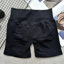 女士高腰无缝瑜伽短裤 - 弹力提臀，适合跑步、健身和户外活动 | 时尚外观 | 弹力面料 黑色 夏季 - 黑色 - 查看 4