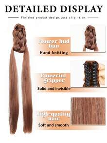 Tóc giả bện bằng sợi tổng hợp, kiểu búi tóc nhẹ nhàng, kẹp tóc, kiểu cổ điển, tóc thẳng tự nhiên và chân thực, kiểu tóc đuôi ngựa, dụng cụ tạo kiểu tóc, phù hợp cho phụ nữ sử dụng hàng ngày. - Nhiều màu - Xem 2