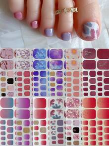 Nail Art Toe Stickers, Assorted Designs Including Glitter, Cartoon Hearts, Geometric Patterns, Solid Colors, Versatile Mixed Styles, Easy Application With Scraper - Multicolor - View 10