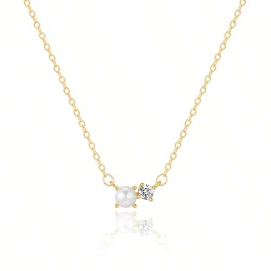 BERISO 14K Gold Necklace For Women With Diamond Pendant Necklace Elegant Dainty Pearl Jewelry Everyday Luxury - Dây chuyền vàng - Xem 1