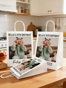 Customized Photo Birthday Gift Bag / Customized Event Soft Gift Bag / Birthday Celebration Soft Paper Bag / Customized Text Party Gift Bag / Birthday Paper Bag - Multicolor - View 3