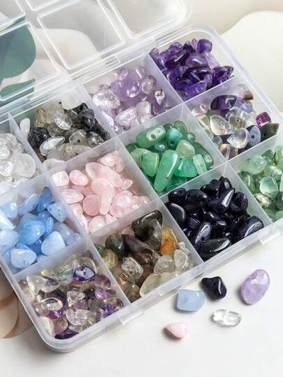 1 hộp hạt đá tự nhiên hình dạng bất thường, nhiều màu sắc, có lỗ, thích hợp để tự làm trang sức, bông tai, vòng tay, dây chuyền và các đồ thủ công khác.