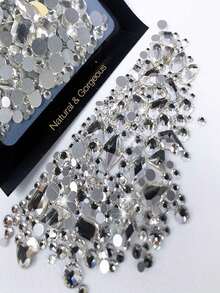 150 viên đá rhinestone tròn dẹt kèm 20 viên đá zirconia hình dạng bất thường lớn màu đen đỏ, phụ kiện làm móng, đá trang trí móng, đá quý trang trí móng. - Màu Hồng baby - Xem 1