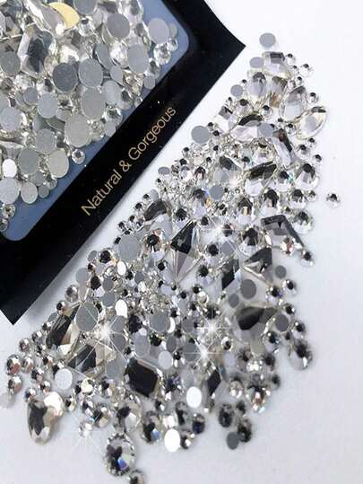 150 viên đá rhinestone tròn dẹt kèm 20 viên đá zirconia hình dạng bất thường lớn màu đen đỏ, phụ kiện làm móng, đá trang trí móng, đá quý trang trí móng.