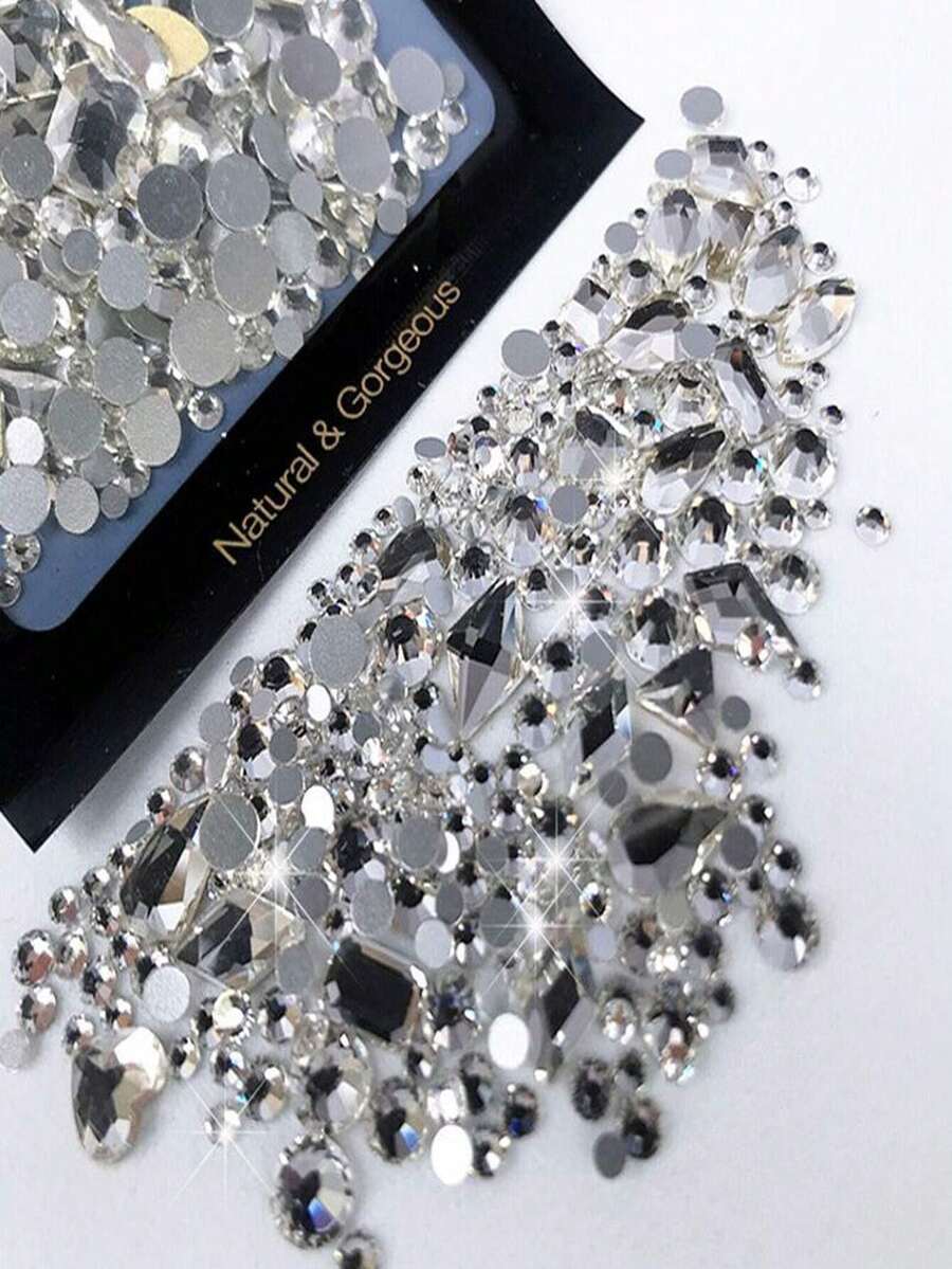 150 viên đá rhinestone tròn dẹt kèm 20 viên đá zirconia hình dạng bất thường lớn màu đen đỏ, phụ kiện làm móng, đá trang trí móng, đá quý trang trí móng. - Màu Hồng baby - Xem 1