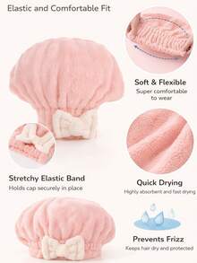 1pc Coral Fleece Bow Princess Hat, Absorbent Quick-Drying Hair Turban, Suitable For Long And Thick Hair, For Children And Teenagers - 1PC - View 3