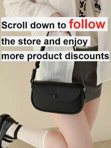 1pc Women's Solid Color PU Shoulder Crossbody Bag, Fashionable Retro Flap Bag Suitable For Holding Phone, Commuting, Shopping, Gift - Black - View 2