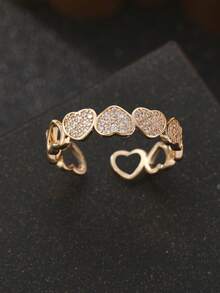 1 Set Fashionable & Elegant Cubic Zirconia Heart Bracelet & Ring Set, Gold-Plated Bracelet & Ring, Silver-Plated Bracelet & Ring, Dual Color Options, Hand Jewelry, Jewelry, Suitable For Daily Wear, Ideal Gift For Valentine's Day, Eid Al-Adha Distribution, Eid Al-Fitr Giveaway - Love - View 7