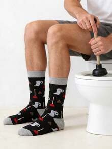 1 đôi tất dài đến bắp chân in họa tiết Happy Toilet dành cho nam, mùa thu - Nhiều màu - Xem 3