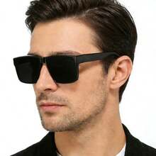 1pc Matte Black Square Unisex Glasses, Large Frame Design With Protective Function, Retro Thick Frame Fashion Glasses, Suitable For Street Style, Hip-Hop, Beach Vacation, Driving And Casual Daily Wear - Multicolor - View 4