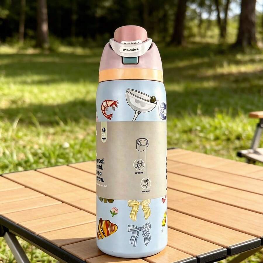 Owal'a32OZ/945ml Outdoor Sports Water Bottle, Double-Layer Vacuum Insulated Portable Drinking Cup, Travel Ice Coffee Cup, Summer Drinking Ware. It Has A Handle And A Straw, Which Is Very Suitable For Travel, Home Use, And Office Use. It Is Suitable For Small Sipping, Chilled Beverages And Hot Drinks In Summer. - Chuẩn bị dã ngoại - 32oz - Xem 1
