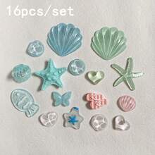 16pcs/Set Summer Shoes Decoration, Shell, Starfish, Fish, Butterfly DIY Sandal Garden Shoe Accessories, Party Gift - Multicolor - View 1