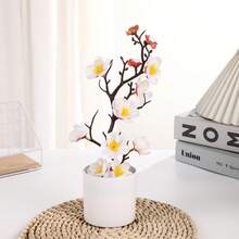 1 Piece 11.4 Inch Artificial Peach Blossom With Vase, Artificial Potted Spring Floral Plant, Suitable For Indoor/Outdoor Decor, Fake Plant, Autumn Decor, Room, Desk, Garden Decor, Valentine's Day Home Decor, Fake Flower Living Room Decor, Valentine's Day Wedding, Birthday, Autumn Decor, Kitchen Decor, Artificial Plant Home Decor, Back To School Study Supplies - White - View 2