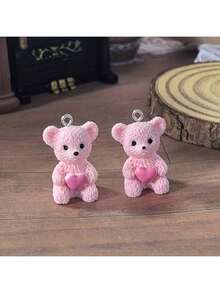 4/8 chiếc mặt dây chuyền hình gấu ôm trái tim Kawaii bằng nhựa, phụ kiện làm trang sức DIY hình động vật dễ thương. - Hồng - Xem 7