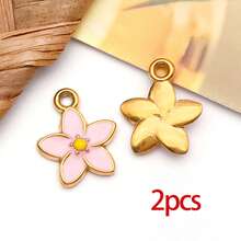 2件装镀金不锈钢珐琅花叶吊坠，高品质可爱DIY工艺品配件，适用于项链、手链、珠宝制作 - 彩色 - 查看 10