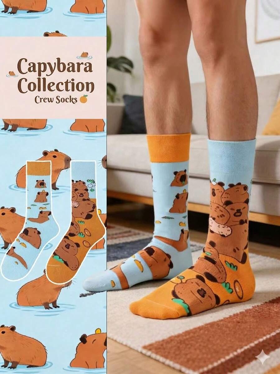 1 đôi tất ống lửng unisex kiểu dáng bất đối xứng, thời trang đường phố, cá tính, hình hoạt hình dễ thương hình chuột lang nước, có thể mang quanh năm, đa năng, thích hợp làm quà tặng cho gia đình, bạn bè và người thân. - Nhiều màu - Xem 1