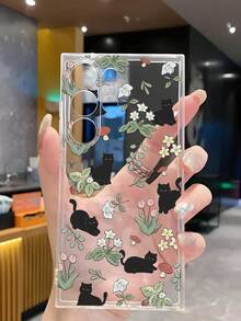 1个可爱花朵与黑猫图案软壳手机壳，兼容华为荣耀、Galaxy A04e/12/A13/A14/A34/A50/A52/A53/A54/S21/S22/S23/S24/S25/S25Ultra/S25FE/S26/S26 Plus/S26 Ultra/S26 Edge、6A/7A/8A、12T/13T/15T/15T Pro - 無色 - 查看 5