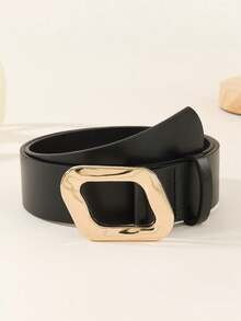 Women's Belt 2 Packs Wide Waist Belt Gold Square Mirror Buckle Brown Black For Dresses Jeans Plus Size - A - View 10