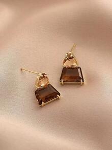 Andkiss Geometric Crystal Drop Earrings - 布朗 2 - 查看 3