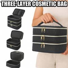 Three-Layer Cosmetic Bag, Large-Capacity Cosmetic Organizer, Quilted Travel Toiletry Bag, Gold Zipper, Women's Portable Makeup Case. This Stylish Three-Layer Cosmetic Bag Features A Sophisticated Quilted Design And Durable Construction, Perfectly Organizing All Your Beauty Essentials. - Multicolor - View 1