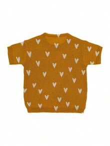 ADFHP Áo nữ mùa hè, áo dệt kim tay ngắn màu vàng mù tạt in hình trái tim, trang phục mang phong cách retro. - Nhiều màu - Xem 2