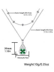 1pc European And American Celtic Knot Necklace, Double-Layer Four-Leaf Clover Pendant Necklace With Zirconia, Fashionable Elegant Luxury Clavicle Chain Suitable For Women's Daily, Party, Vacation, Holiday Decoration - Necklace - View 5