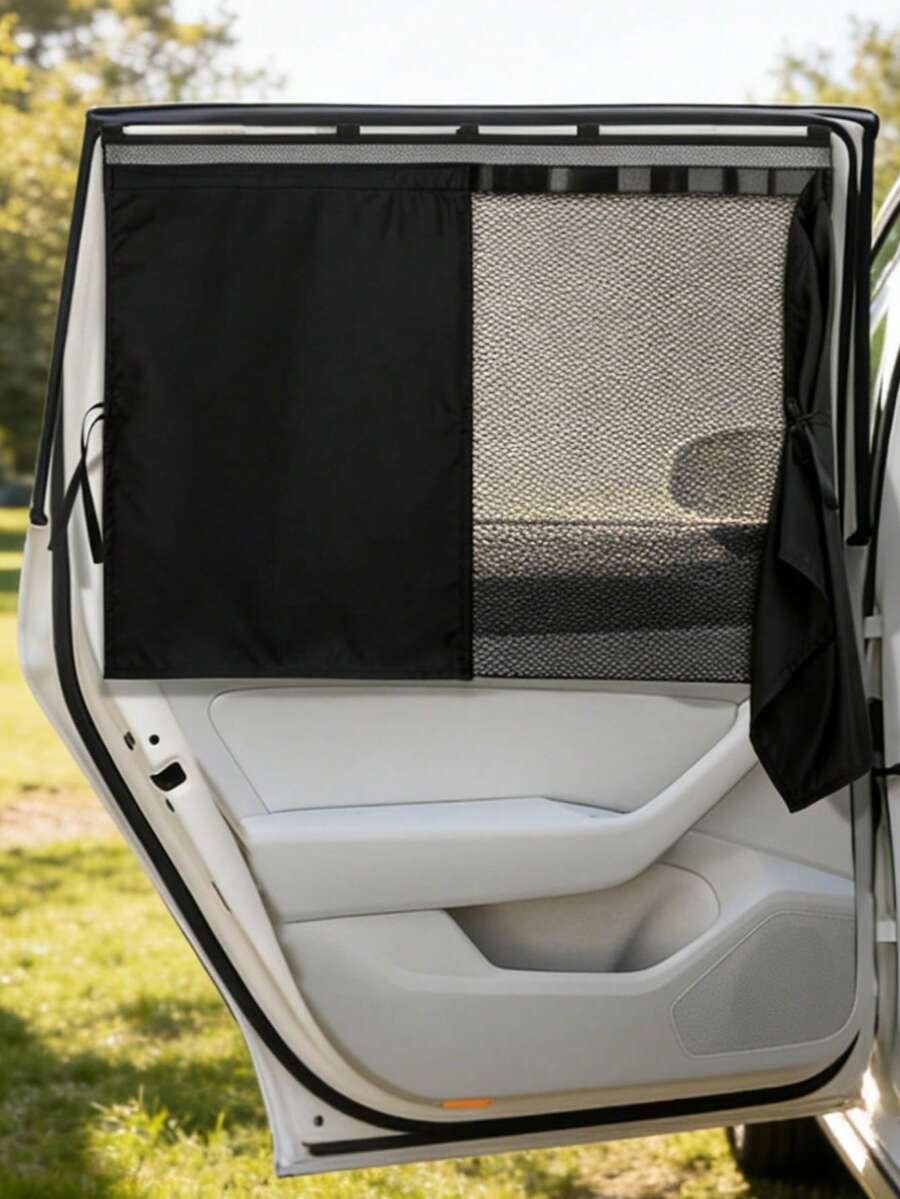 27.95" X 18.5" Dual Layer Magnetic Privacy Car Sunshade, Blocks UV And Heat, Adjustable Tie Straps Fit Rear And Side Windows, Suitable For Home, Pets And Remote Work, Adjustable Privacy/Visibility, Magnetic Rear Window Curtain
